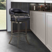 Shelly 26" Counter Height Swivel Gray Faux Leather and Black Wood Bar Stool - Furniture City (CA)l