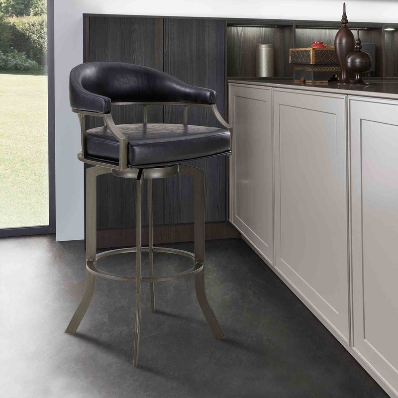 Shelly 26" Counter Height Swivel Gray Faux Leather and Black Wood Bar Stool - Furniture City (CA)l
