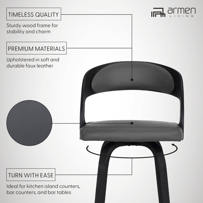 Shelly 26" Counter Height Swivel Gray Faux Leather and Black Wood Bar Stool