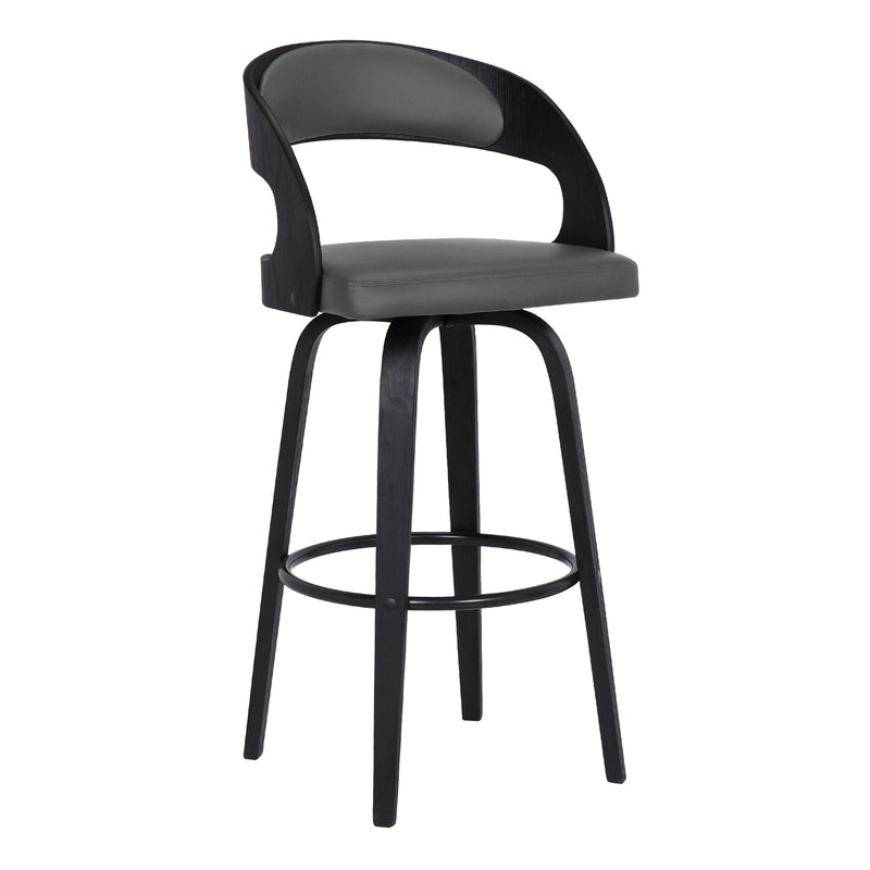Shelly 30" Bar Height Swivel Gray Faux Leather and Black Wood Bar Stool - Furniture City (CA)l