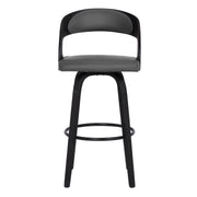 Shelly 30" Bar Height Swivel Gray Faux Leather and Black Wood Bar Stool - Furniture City (CA)l