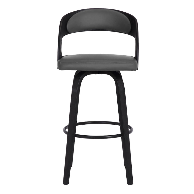 Shelly 30" Bar Height Swivel Gray Faux Leather and Black Wood Bar Stool - Furniture City (CA)l