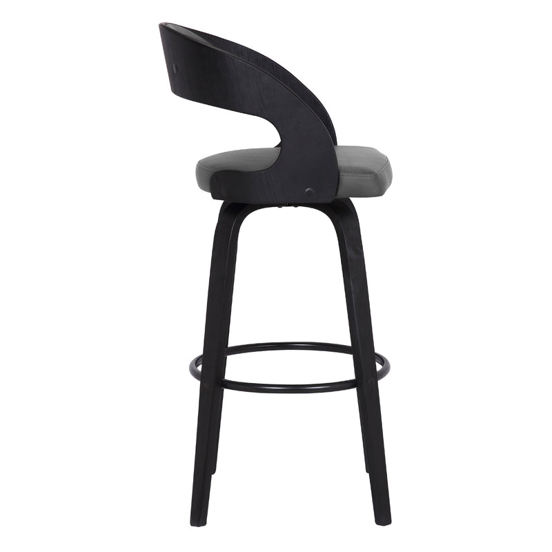 Shelly 30" Bar Height Swivel Gray Faux Leather and Black Wood Bar Stool - Furniture City (CA)l