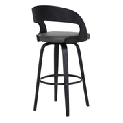 Shelly 30" Bar Height Swivel Gray Faux Leather and Black Wood Bar Stool - Furniture City (CA)l