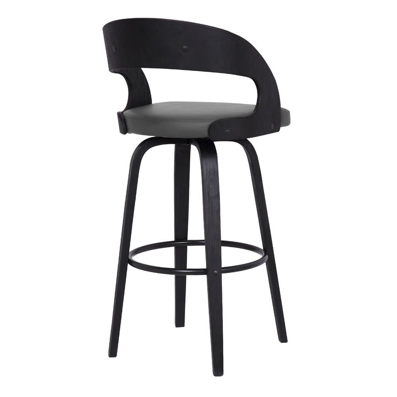 Shelly 30" Bar Height Swivel Gray Faux Leather and Black Wood Bar Stool - Furniture City (CA)l