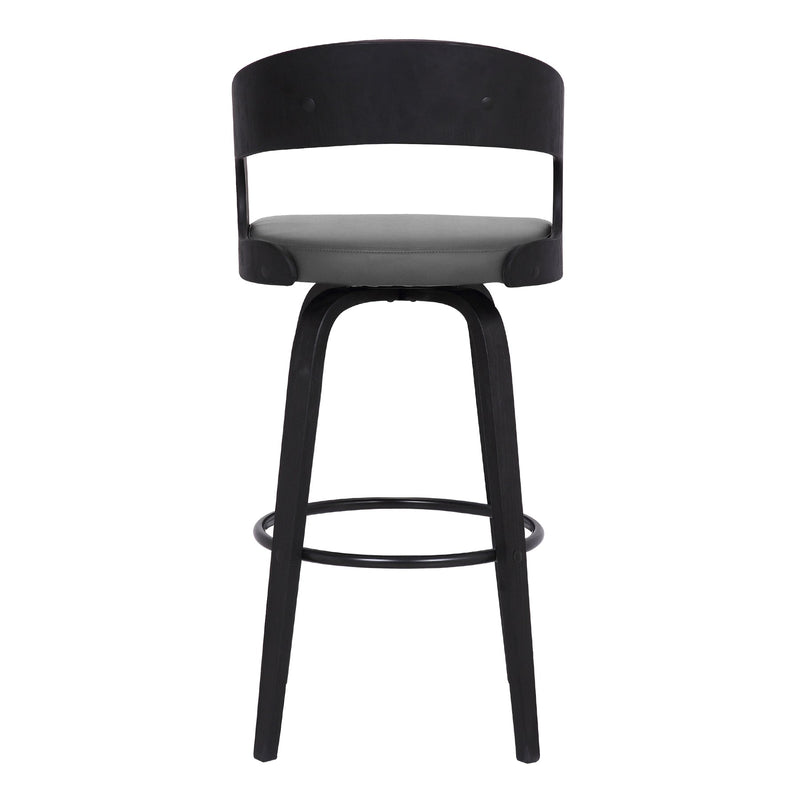 Shelly 30" Bar Height Swivel Gray Faux Leather and Black Wood Bar Stool - Furniture City (CA)l