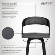 Shelly 30" Bar Height Swivel Gray Faux Leather and Black Wood Bar Stool - Furniture City (CA)l