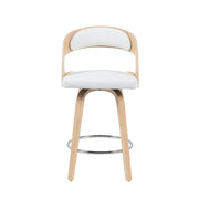Shelly Modern Counter Height Swivel  Bar Stool in Patterned Oak Finish with White Faux Leather Upholstered Seat - Furniture City (CA)l