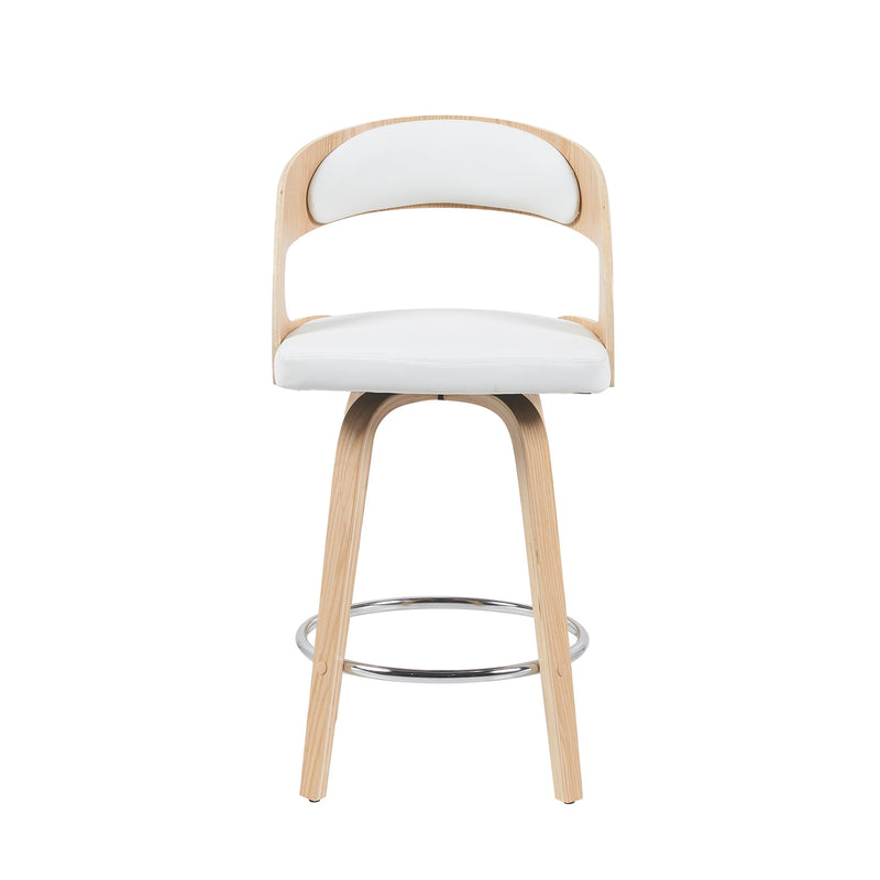 Shelly Modern Counter Height Swivel  Bar Stool in Patterned Oak Finish with White Faux Leather Upholstered Seat - Furniture City (CA)l