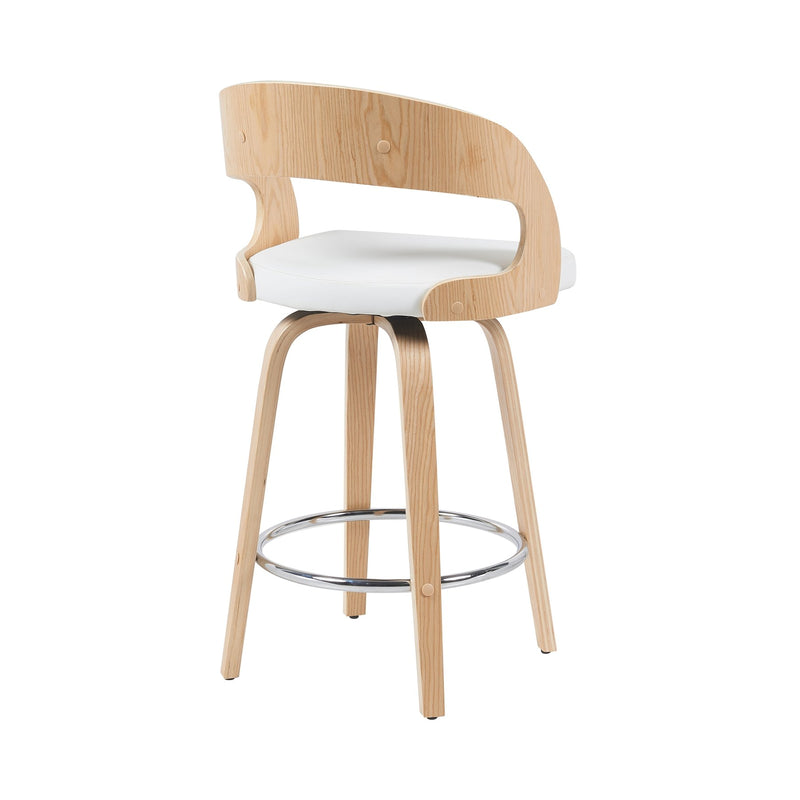 Shelly Modern Counter Height Swivel  Bar Stool in Patterned Oak Finish with White Faux Leather Upholstered Seat - Furniture City (CA)l