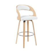 Shelly Modern Bar Height Swivel  Stool in Patterned Oak Finish with White Faux Leather Upholstered Seat - Furniture City (CA)l