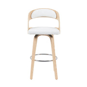 Shelly Modern Bar Height Swivel  Stool in Patterned Oak Finish with White Faux Leather Upholstered Seat - Furniture City (CA)l