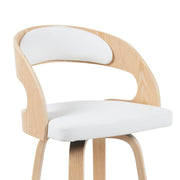Shelly Modern Bar Height Swivel  Stool in Patterned Oak Finish with White Faux Leather Upholstered Seat - Furniture City (CA)l