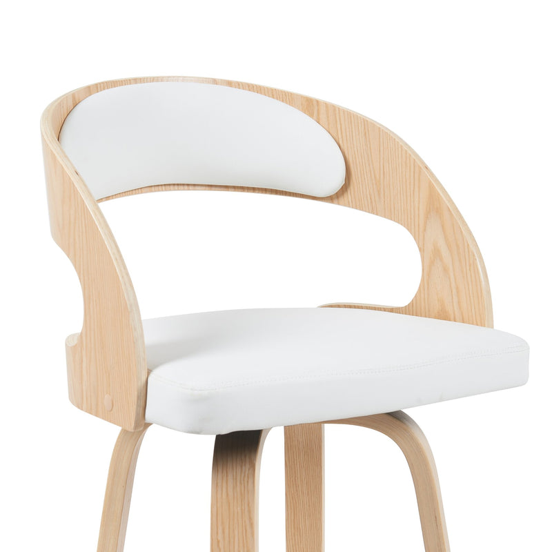 Shelly Modern Bar Height Swivel  Stool in Patterned Oak Finish with White Faux Leather Upholstered Seat - Furniture City (CA)l