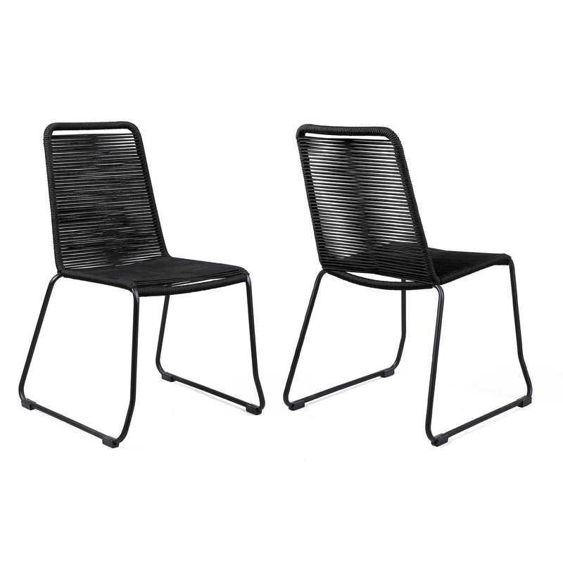 Shasta Outdoor Metal and Black Rope Stackable Dining Chair - Set of 2 - Furniture City (CA)l