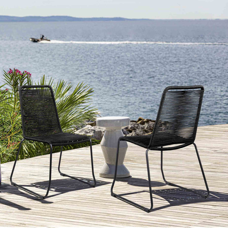 Shasta Outdoor Metal and Black Rope Stackable Dining Chair - Set of 2 - Furniture City (CA)l