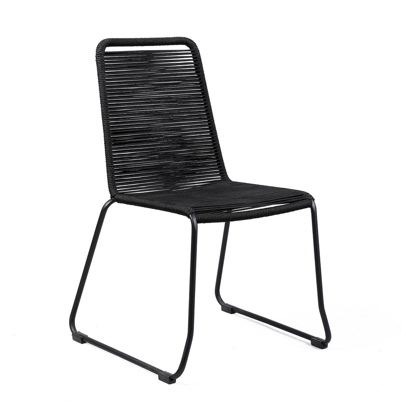 Shasta Outdoor Metal and Black Rope Stackable Dining Chair - Set of 2 - Furniture City (CA)l