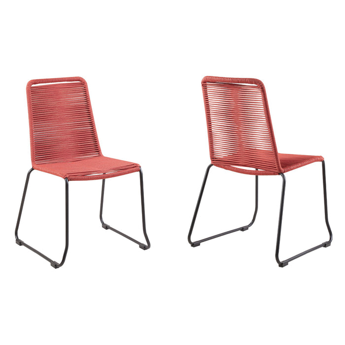 Shasta Outdoor Metal and Brick Red Rope Stackable Dining Chair - Set of 2