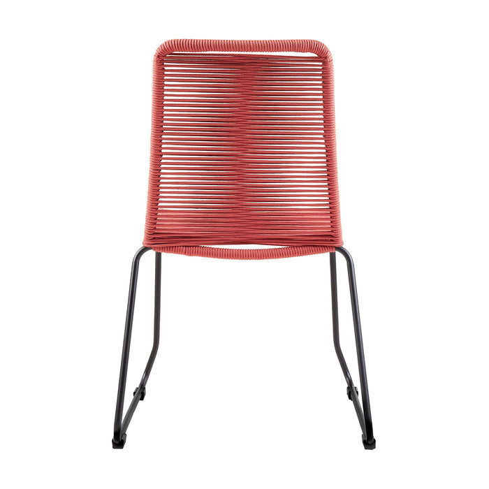 Shasta Outdoor Metal and Brick Red Rope Stackable Dining Chair - Set of 2