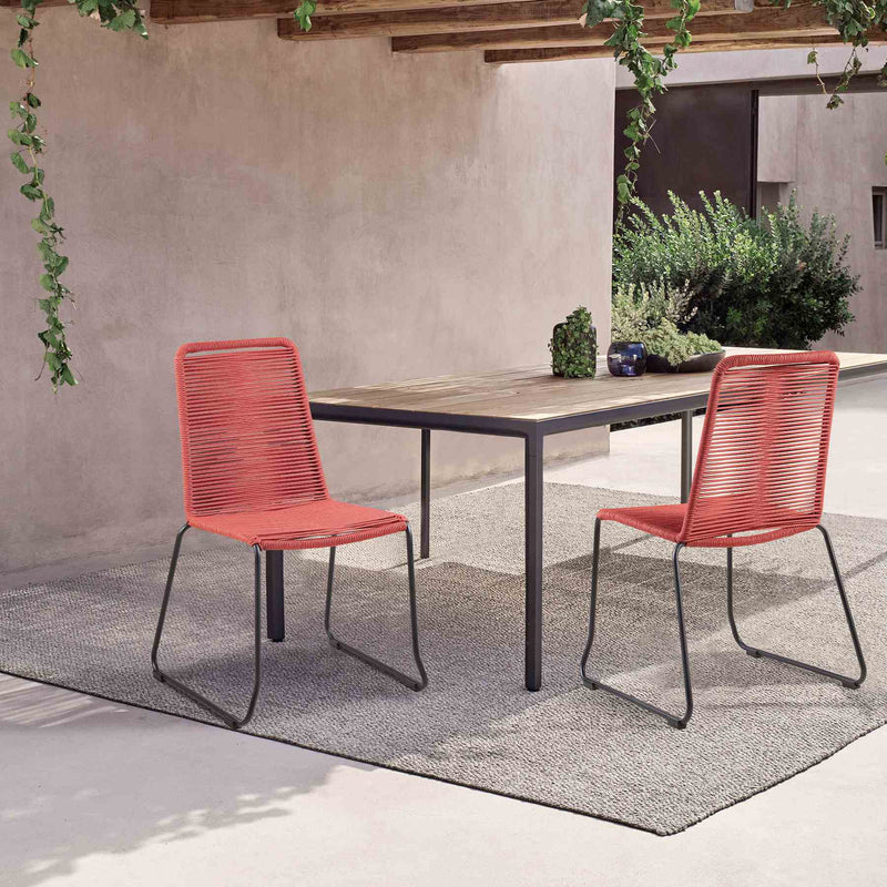 Shasta Outdoor Metal and Brick Red Rope Stackable Dining Chair - Set of 2 - Furniture City (CA)l