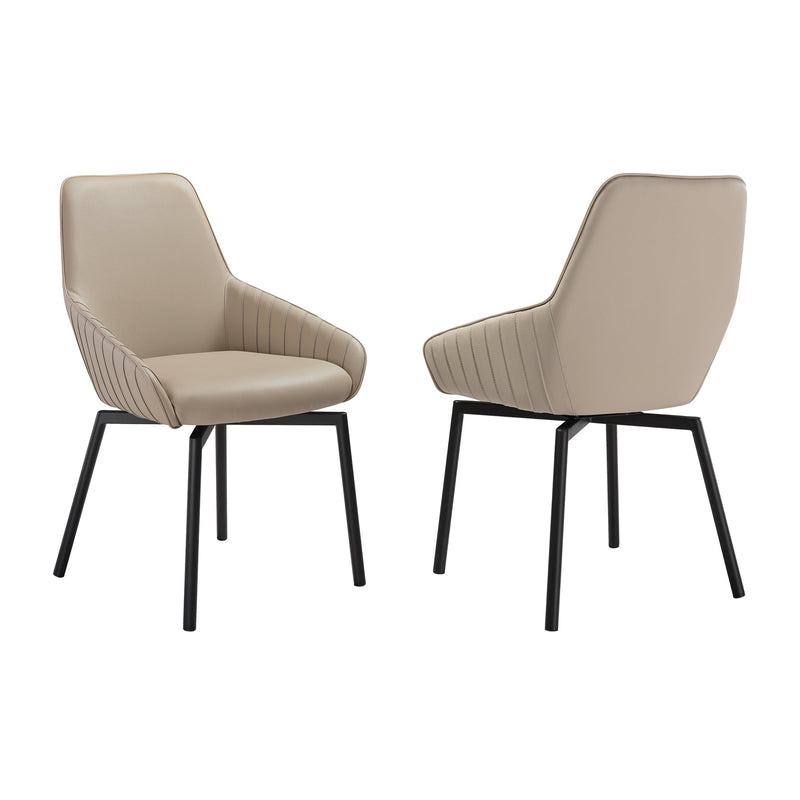 Shilo Swivel Upholstered Dining Chair in Champagne Faux Leather with Black Metal Legs - Set of 2 - Furniture City (CA)l