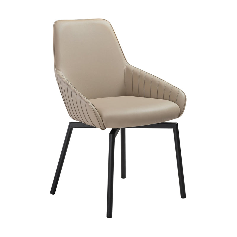 Shilo Swivel Upholstered Dining Chair in Champagne Faux Leather with Black Metal Legs - Set of 2 - Furniture City (CA)l