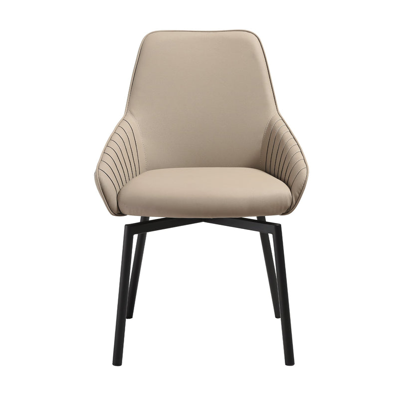 Shilo Swivel Upholstered Dining Chair in Champagne Faux Leather with Black Metal Legs - Set of 2 - Furniture City (CA)l