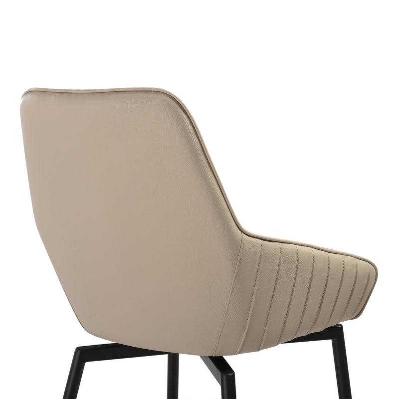 Shilo Swivel Upholstered Dining Chair in Champagne Faux Leather with Black Metal Legs - Set of 2 - Furniture City (CA)l