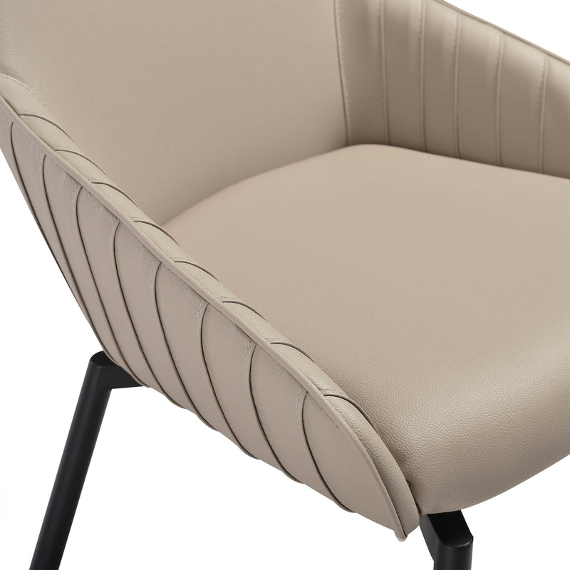 Shilo Swivel Upholstered Dining Chair in Champagne Faux Leather with Black Metal Legs - Set of 2 - Furniture City (CA)l