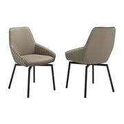 Shilo Swivel Upholstered Dining Chair in Taupe Gray Faux Leather with Black Metal Legs - Set of 2 - Furniture City (CA)l
