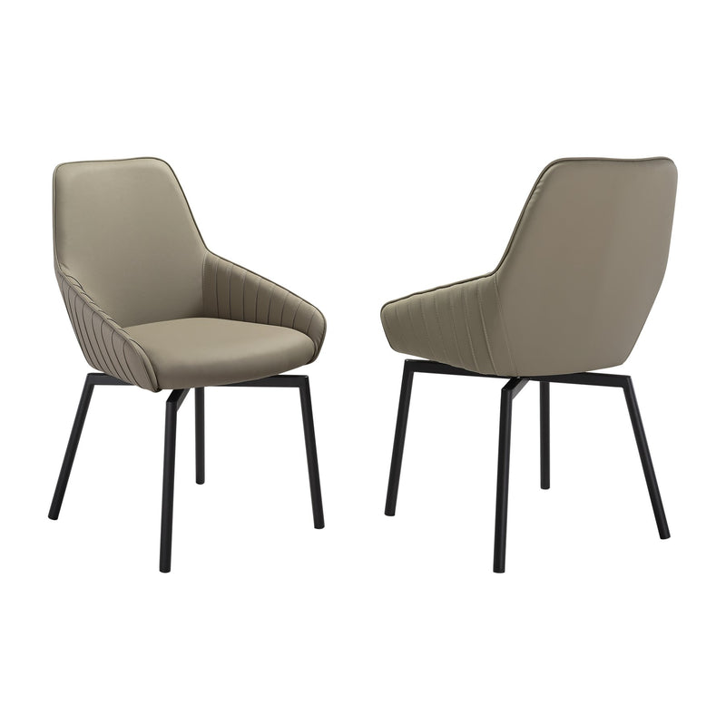Shilo Swivel Upholstered Dining Chair in Taupe Gray Faux Leather with Black Metal Legs - Set of 2 - Furniture City (CA)l