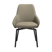 Shilo Swivel Upholstered Dining Chair in Taupe Gray Faux Leather with Black Metal Legs - Set of 2 - Furniture City (CA)l