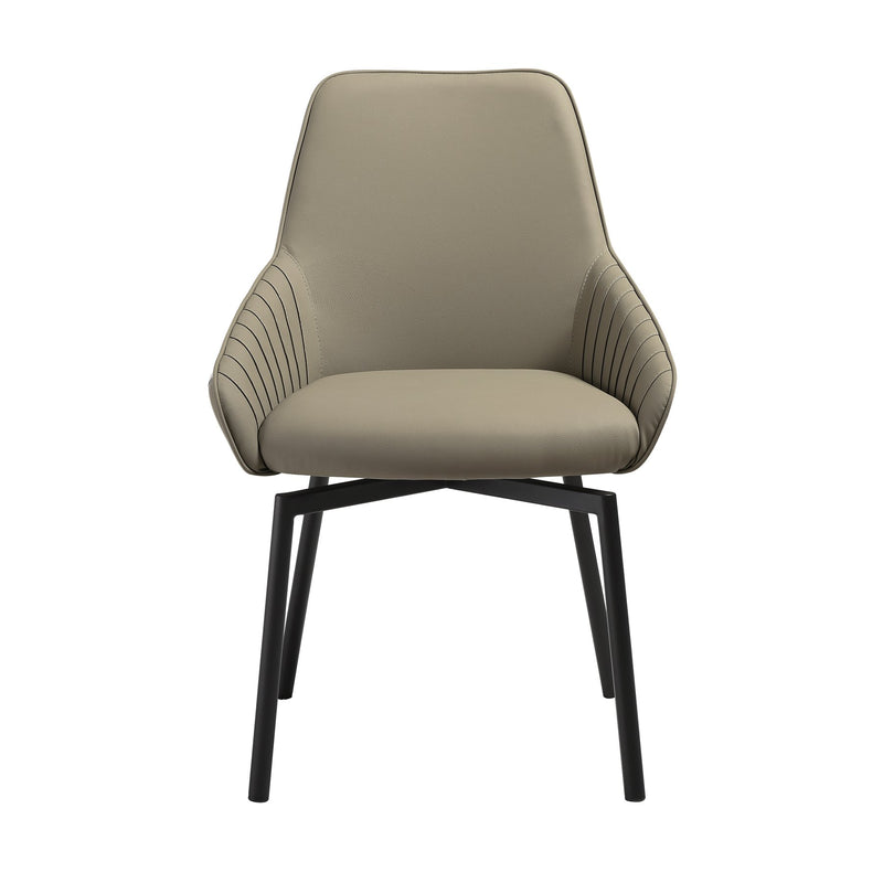 Shilo Swivel Upholstered Dining Chair in Taupe Gray Faux Leather with Black Metal Legs - Set of 2 - Furniture City (CA)l