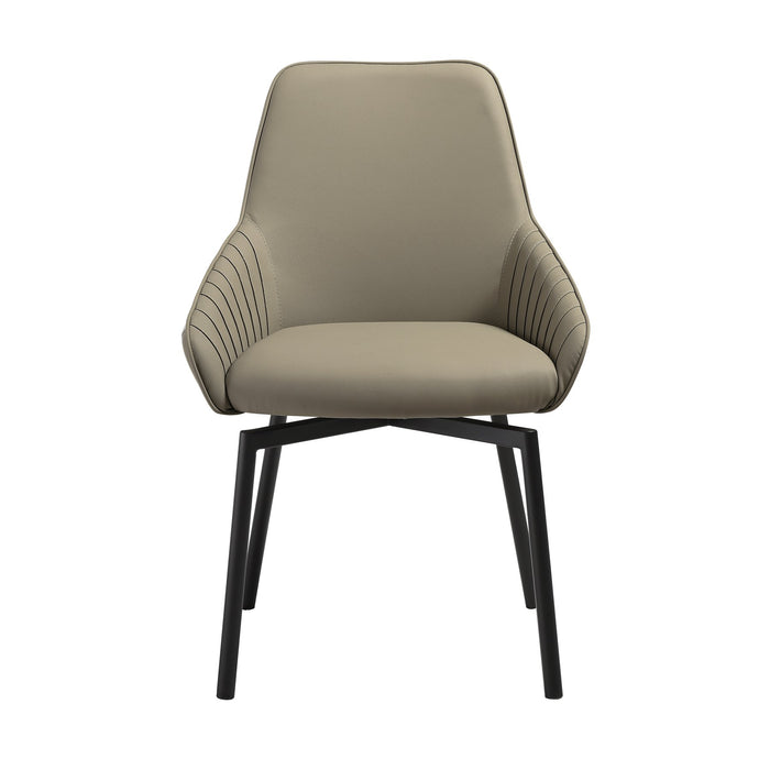 Shilo Swivel Upholstered Dining Chair in Taupe Gray Faux Leather with Black Metal Legs - Set of 2