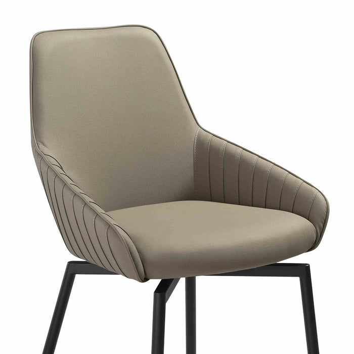 Shilo Swivel Upholstered Dining Chair in Taupe Gray Faux Leather with Black Metal Legs - Set of 2