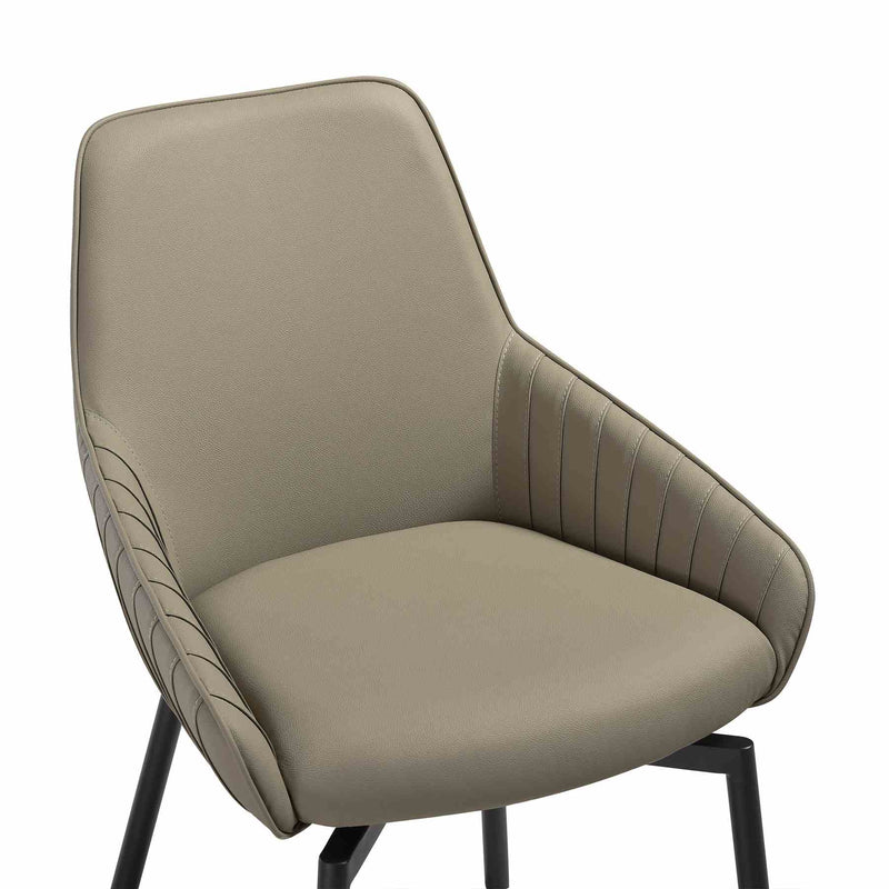 Shilo Swivel Upholstered Dining Chair in Taupe Gray Faux Leather with Black Metal Legs - Set of 2 - Furniture City (CA)l
