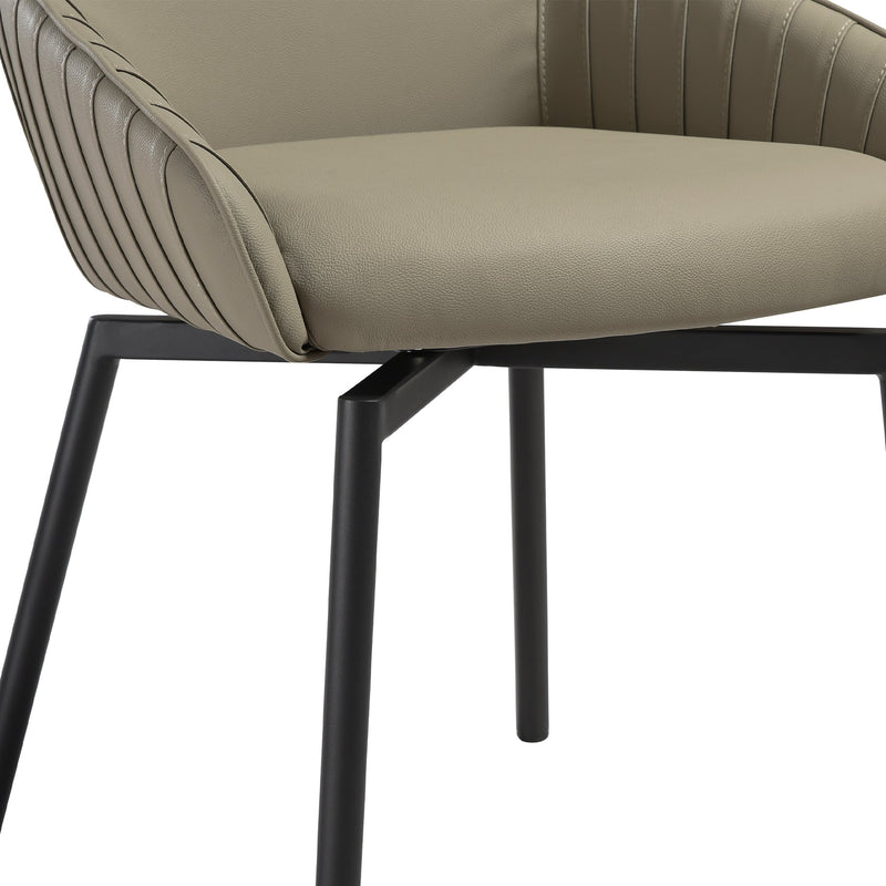 Shilo Swivel Upholstered Dining Chair in Taupe Gray Faux Leather with Black Metal Legs - Set of 2 - Furniture City (CA)l