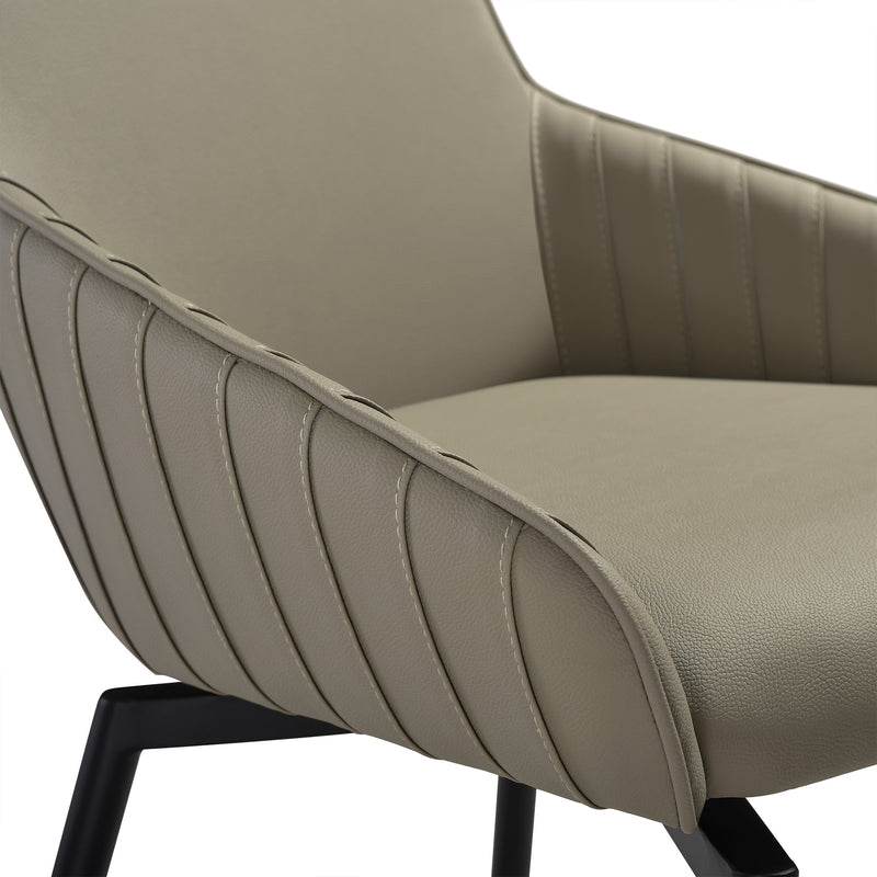 Shilo Swivel Upholstered Dining Chair in Taupe Gray Faux Leather with Black Metal Legs - Set of 2 - Furniture City (CA)l