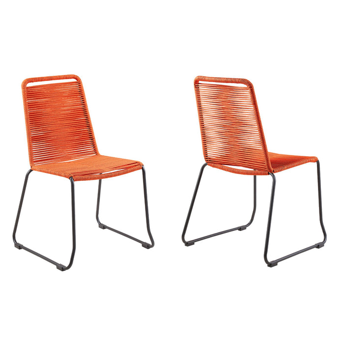 Shasta Outdoor Metal and Tangerine Rope Stackable Dining Chair - Set of 2