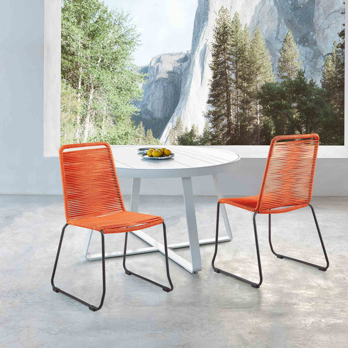 Shasta Outdoor Metal and Tangerine Rope Stackable Dining Chair - Set of 2