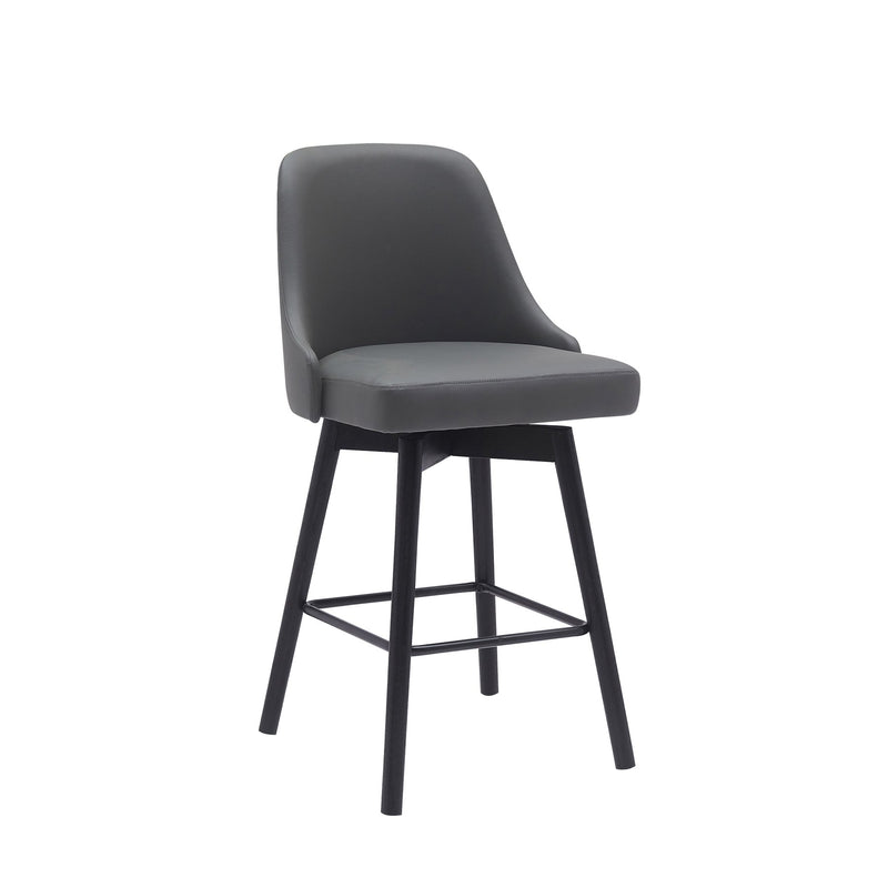 Sicily 26" Swivel Black Wood Counter Stool in Gray Faux Leather - Furniture City (CA)l