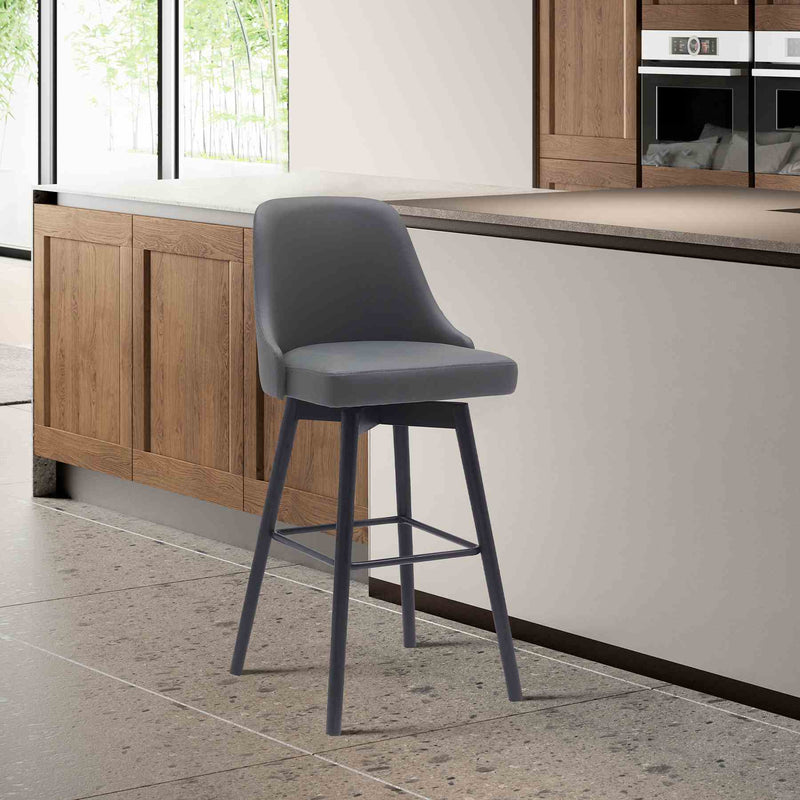 Sicily 26" Swivel Black Wood Counter Stool in Gray Faux Leather - Furniture City (CA)l