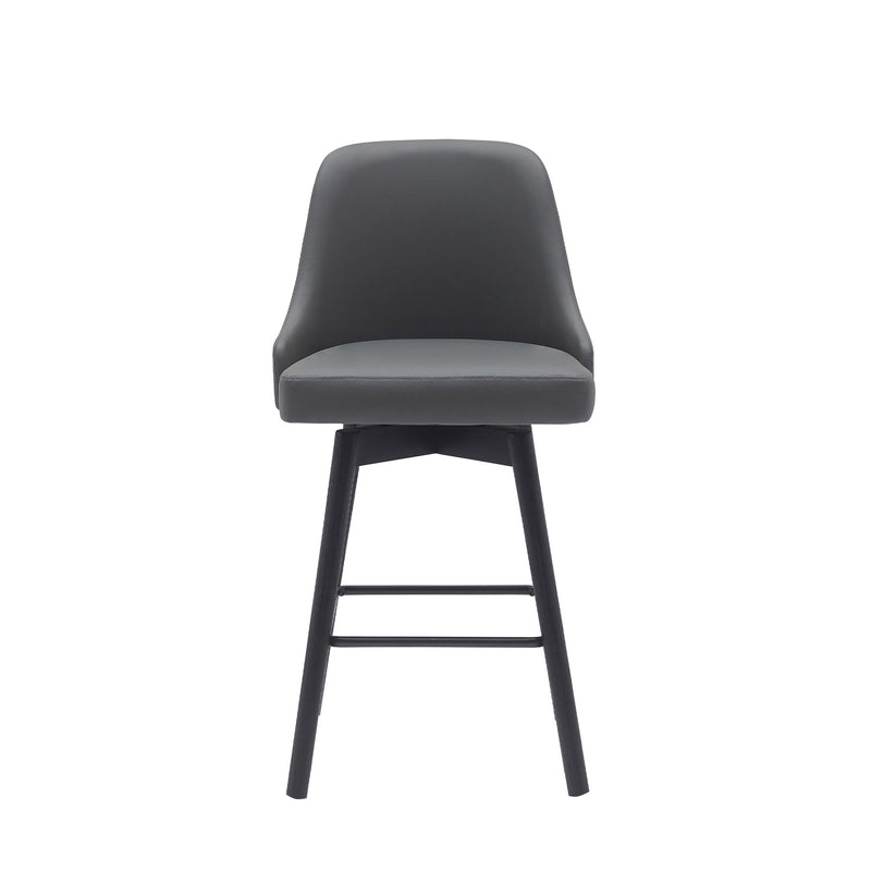 Sicily 26" Swivel Black Wood Counter Stool in Gray Faux Leather - Furniture City (CA)l