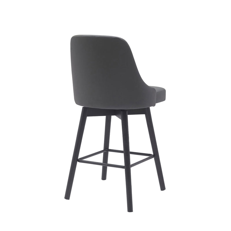 Sicily 26" Swivel Black Wood Counter Stool in Gray Faux Leather - Furniture City (CA)l