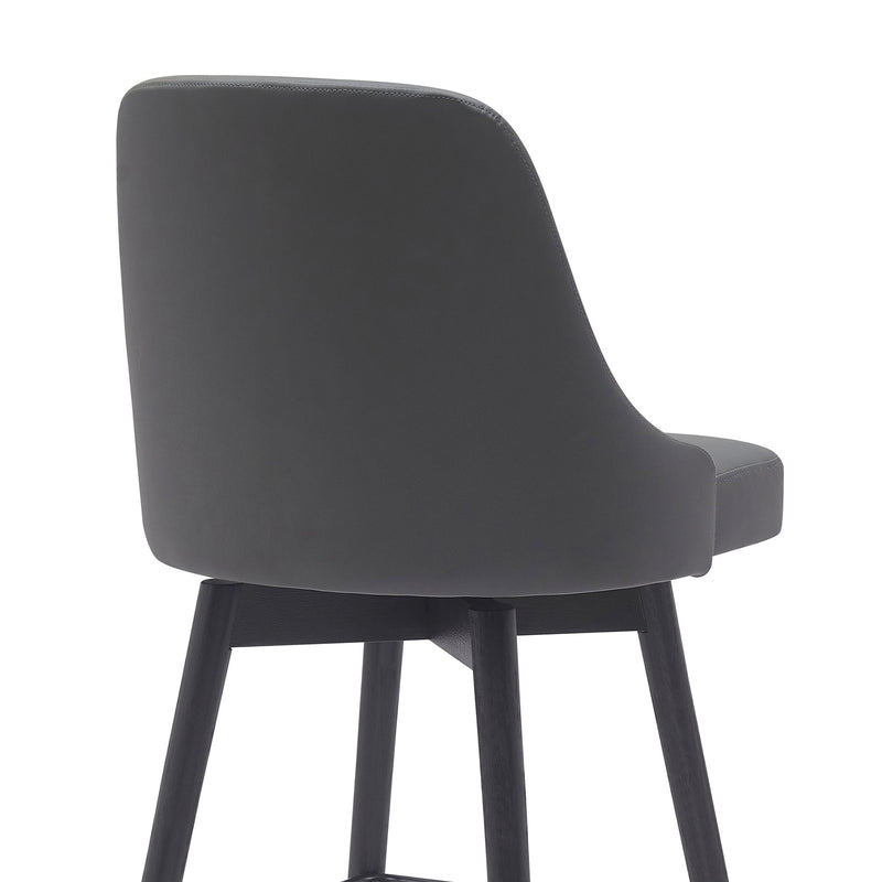Sicily 26" Swivel Black Wood Counter Stool in Gray Faux Leather - Furniture City (CA)l