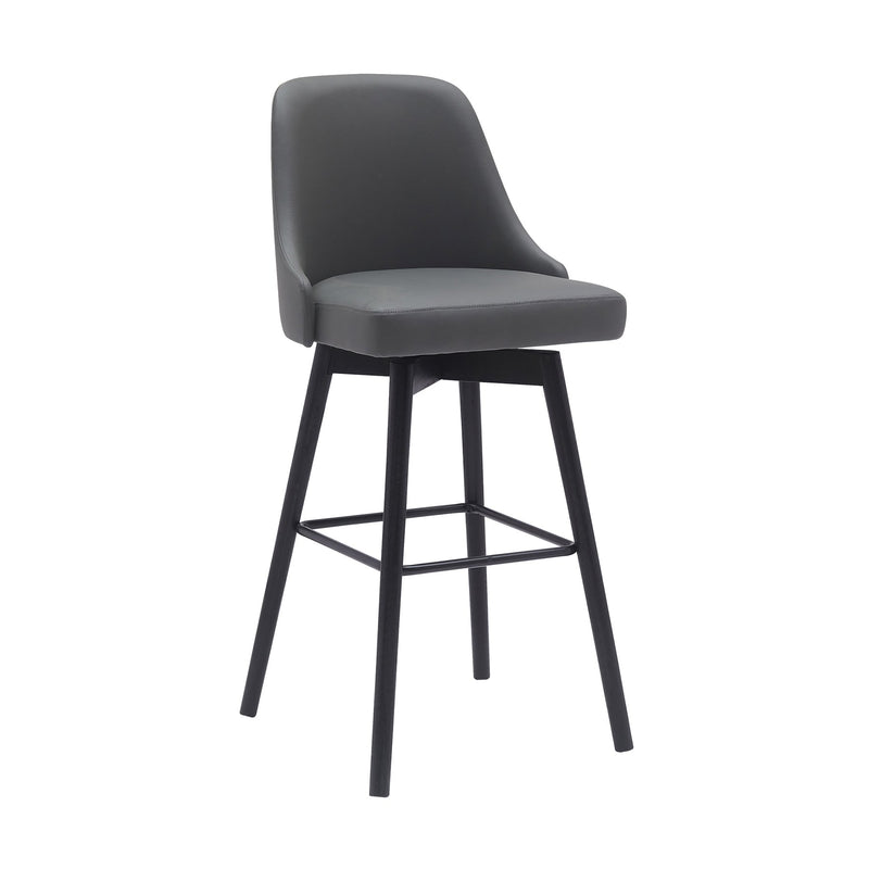 Sicily 30" Swivel Black Wood Bar Stool in Gray Faux Leather - Furniture City (CA)l