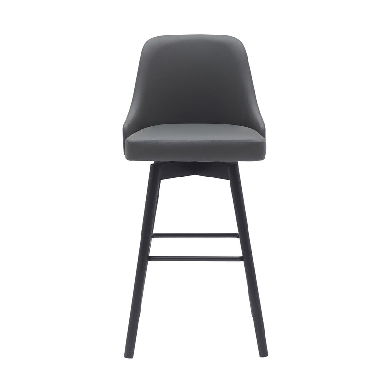 Sicily 30" Swivel Black Wood Bar Stool in Gray Faux Leather - Furniture City (CA)l
