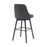 Sicily 30" Swivel Black Wood Bar Stool in Gray Faux Leather - Furniture City (CA)l
