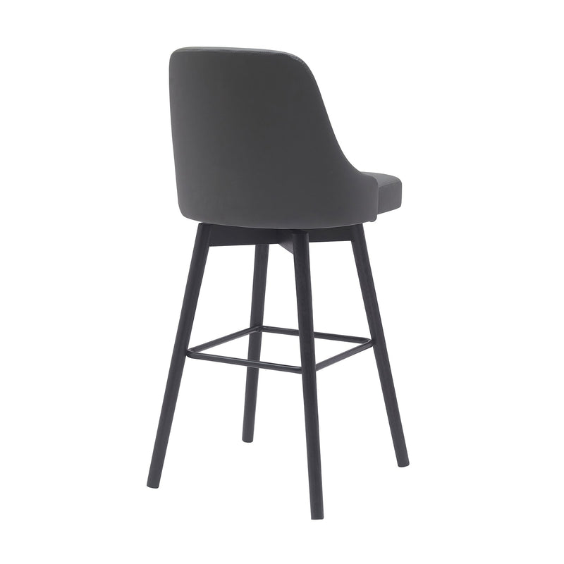 Sicily 30" Swivel Black Wood Bar Stool in Gray Faux Leather - Furniture City (CA)l