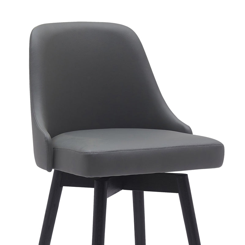 Sicily 30" Swivel Black Wood Bar Stool in Gray Faux Leather - Furniture City (CA)l